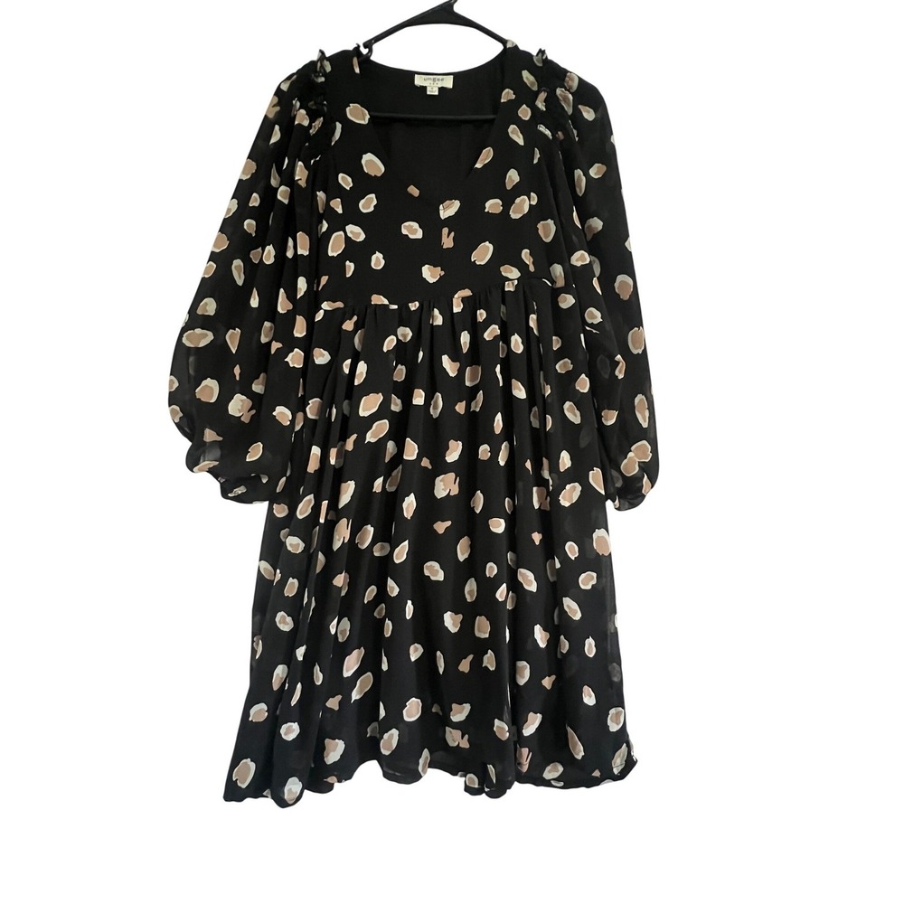 Umgee Women's‎ Black Print Long Sleeve Babydoll Dress Size Small